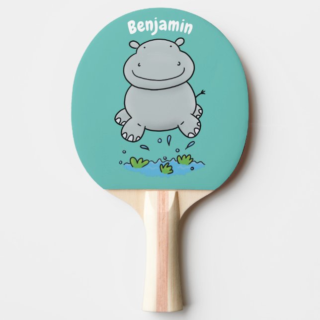 Cute hippo jumping cartoon illustration ping pong paddle (Front)