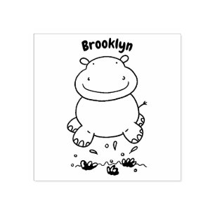 Cute hippo jumping cartoon illustration rubber stamp