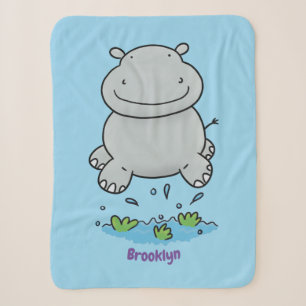Cute hippo jumping cartoon illustration sherpa blanket