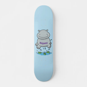 Cute hippo jumping cartoon illustration skateboard