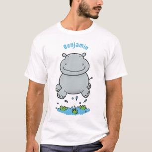 Cute hippo jumping cartoon illustration T-Shirt