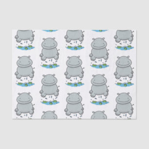 Cute hippo jumping cartoon illustration tissue paper