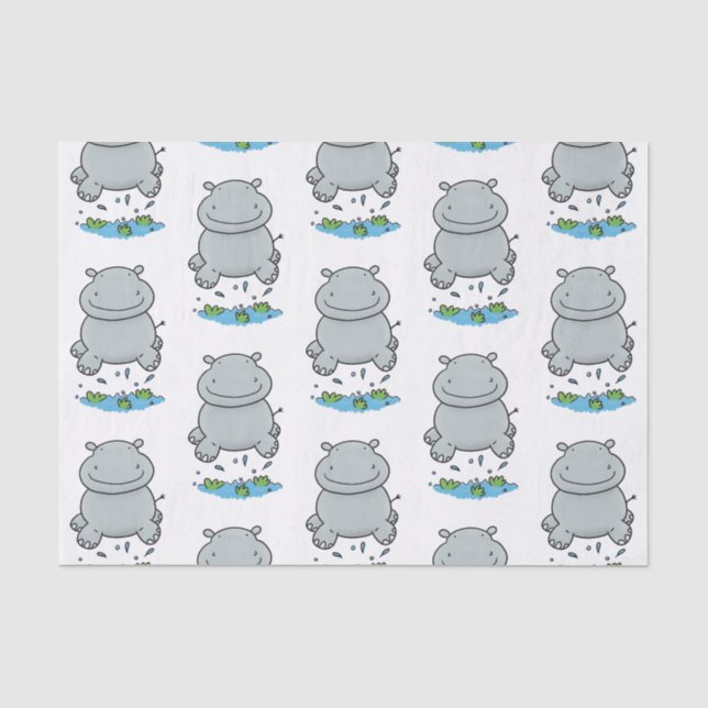 Cute hippo jumping cartoon illustration tissue paper (Front)