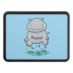 Cute hippo jumping cartoon illustration trailer hitch cover