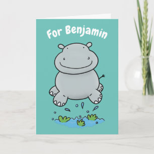 Cute hippo jumping cartoon personalized birthday card