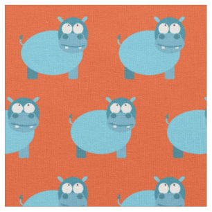 Cute Hippo Kid Baby Nursery Orange Hippopotamus Fabric