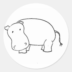 Cute hippo line drawing classic round sticker