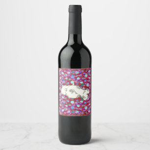 Cute hippo line drawing label