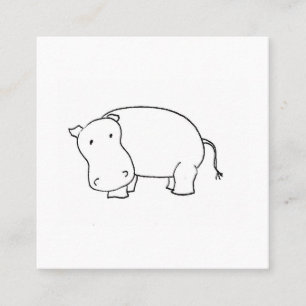Cute hippo line drawing square business card