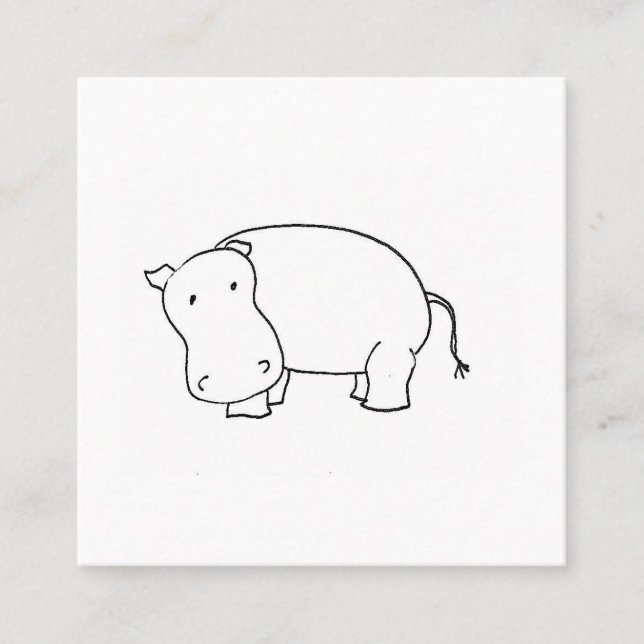Cute hippo line drawing    square business card (Front)