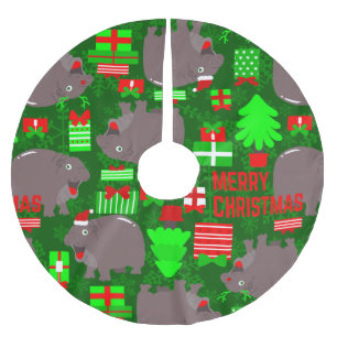cute hippo merry christmas hippopotamus  brushed polyester tree skirt