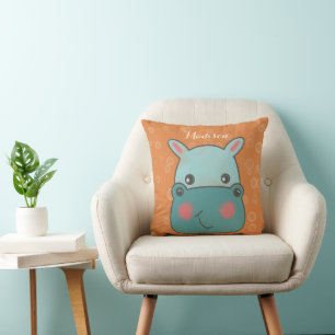 Cute Hippo Nursery Throw Pillow