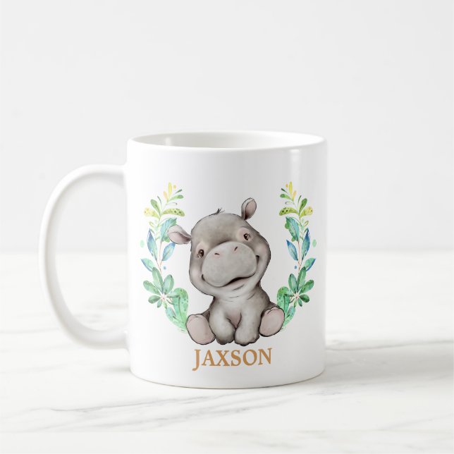 Cute Hippo One Safari Animal Birthday Coffee Mug (Left)