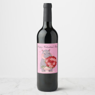 Cute hippo, perfect gift for Valentine’s Day Wine Label