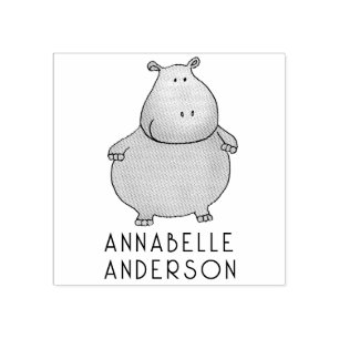 Cute Hippo Personalize Rubber Stamp