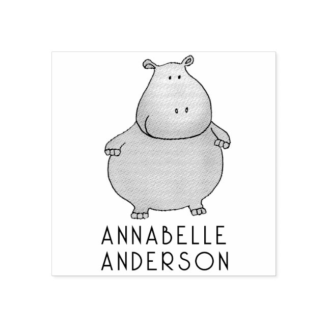 Cute Hippo Personalize Rubber Stamp (Imprint)