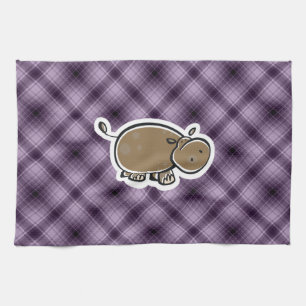 Cute Hippo; Purple Kitchen Towel