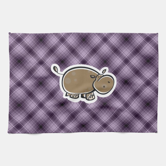Cute Hippo; Purple Kitchen Towel (Horizontal)