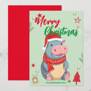 Cute HIPPO santa Christmas Holiday Family name