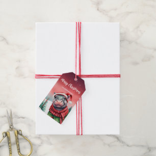  Cute HIPPO Santa Christmas tree party Snow kids Gift Tags