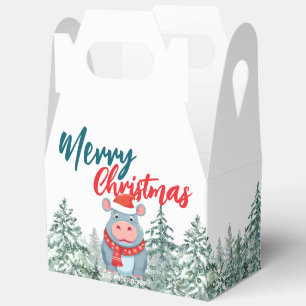Cute Hippo Santa wild Xmas tree Merry Christmas Favor Box