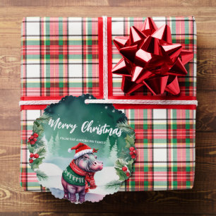 Cute HIPPO Santa Xmas Holiday Party Family Kids Ornament Card