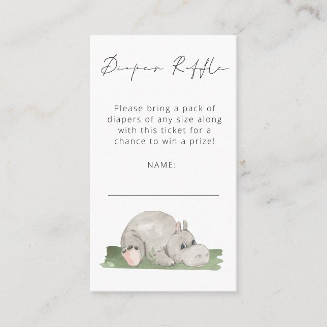 Cute Hippo Script Diaper Raffle Baby Shower  Enclosure Card (Front)