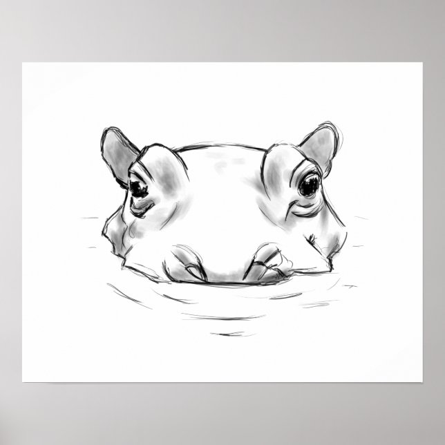 Cute hippo sketch poster (Front)