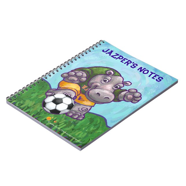 Cute Hippo Soccer Star Personalized Notebook (Left Side)
