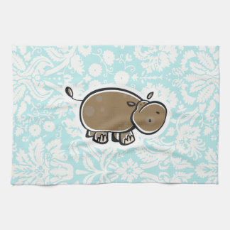 Cute Hippo; Teal Kitchen Towel