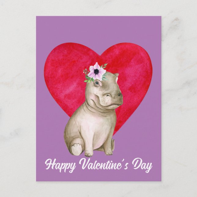 Cute Hippo Valentine Postcard (Front)