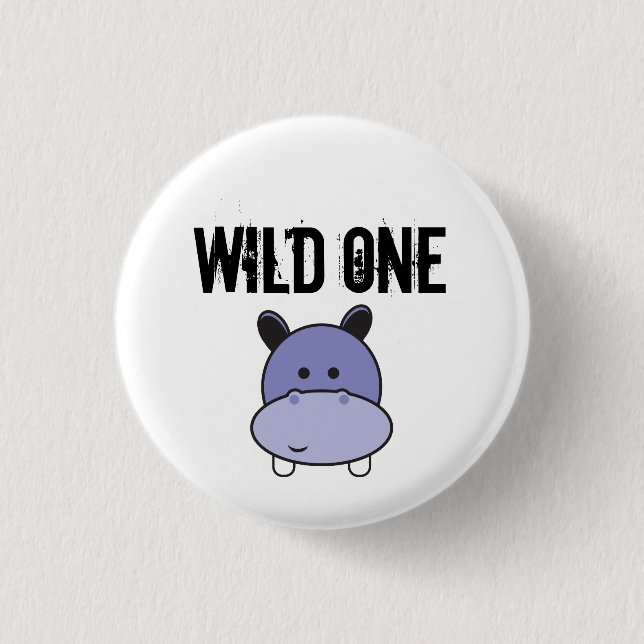 Cute hippo Wild one safari birthday party 1 Inch Round Button (Front)