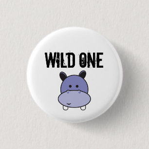 Cute hippo Wild one safari birthday party 1 Inch Round Button