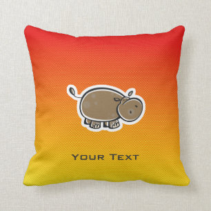 Cute Hippo; Yellow Orange Throw Pillow