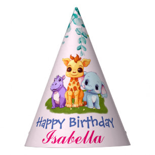 cute Hippo zoo animals jungle Floral Birthday Party Hat