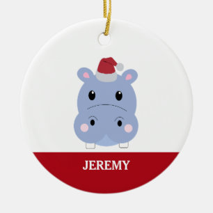 Cute Hippopotamus Hippo Christmas Santa Kids Ceramic Ornament