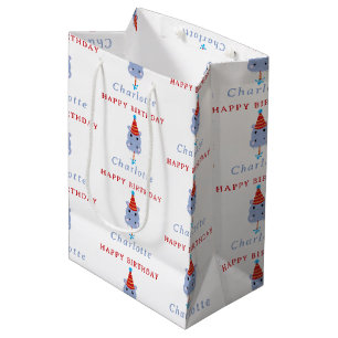 Cute Hippopotamus Hippo Custom Name Birthday Medium Gift Bag
