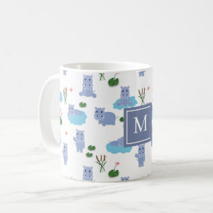 Cute Hippopotamus Hippo Monogram Initial Coffee Mug
