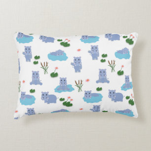 Cute Hippopotamus Hippo Pattern Kids Bedroom Accent Pillow