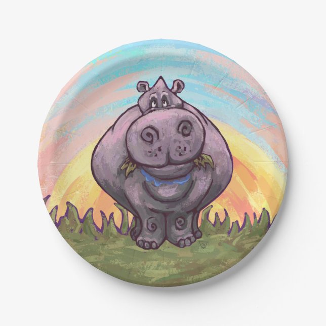 Cute Hippopotamus Party Paper Plate (Front)