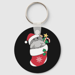 Cute Hippos In Christmas Stockings For Christmas  Keychain