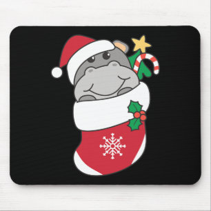 Cute Hippos In Christmas Stockings For Christmas Mouse Pad