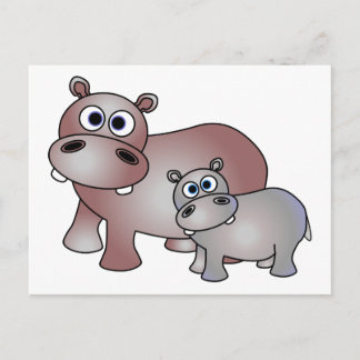 Cute Hippos Mom and Baby Postcard