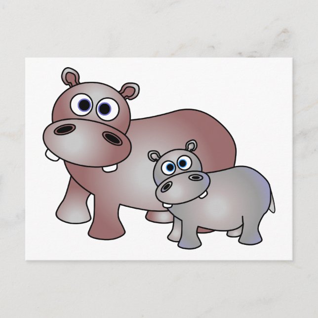Cute Hippos Mom and Baby Postcard (Front)