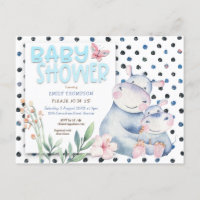 Cute Hippos Polka Dots Blue Baby Shower