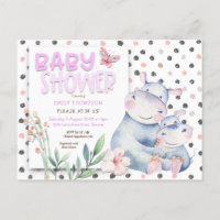 Cute Hippos Polka Dots Pink Baby Shower