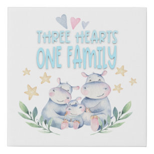 Cute Hippos Three Hearts One Family Baby Boy Faux Canvas Print