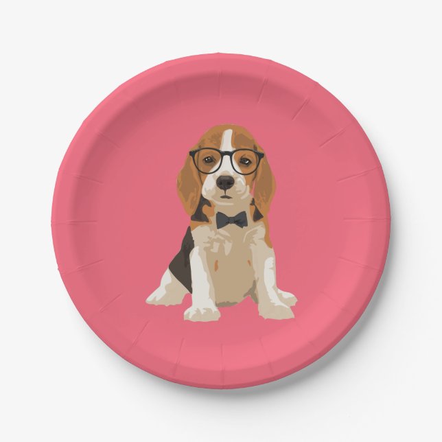 Cute Hipster Beagle Puppy Dog for Dog Lovers Paper Plate (Front)