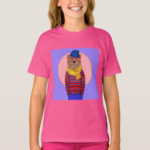 Cute Hipster Bear in Moonlight T-Shirt