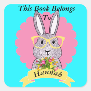 Cute Hipster Bunny with Glasses Book Plate Square Sticker